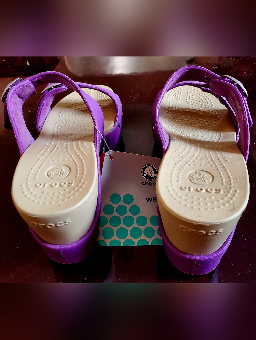 CROCS Purple Double-Buckle Slide Sandals - Picture 6 of 7